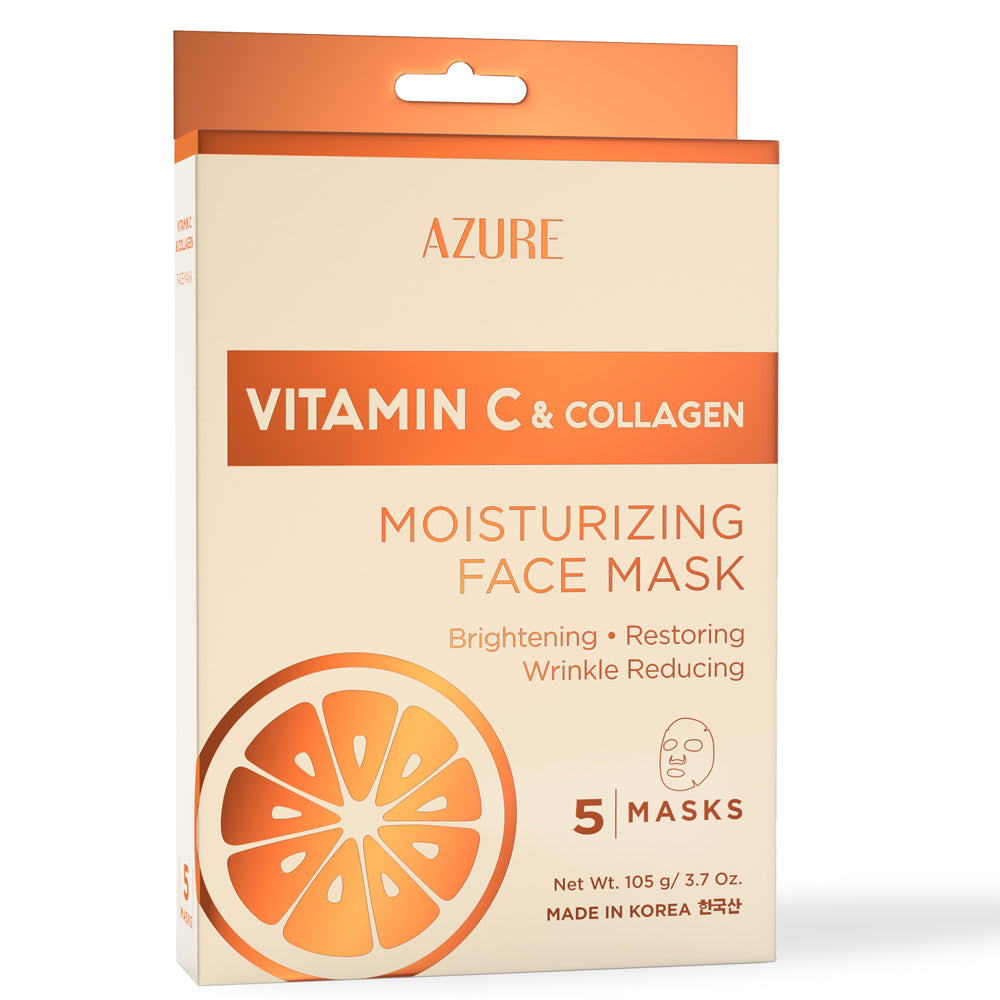 Vitamin C & Collagen Moisturizing Sheet Face Mask: 5 Pack – Azure
